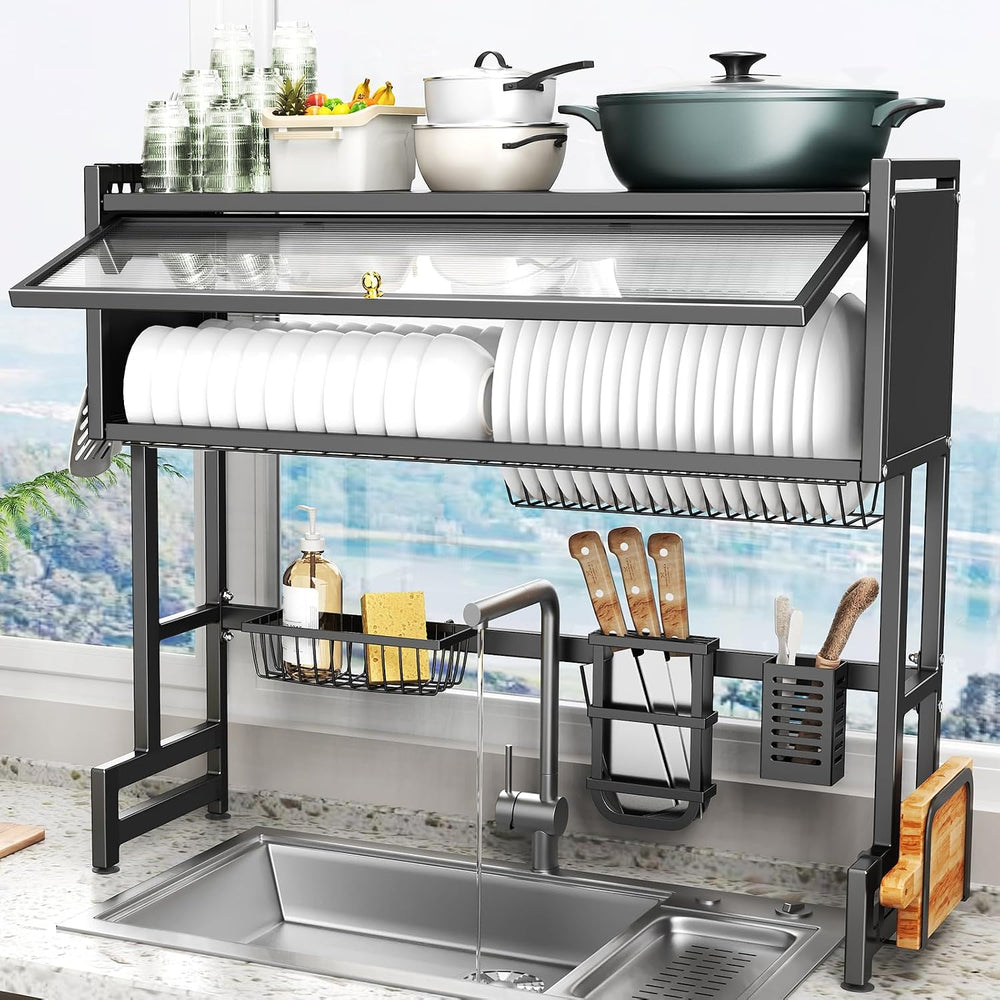 Over The Sink Dish Drainer Drying Rack 3 Tiers with Cover, Keep Kitchen Sink ...