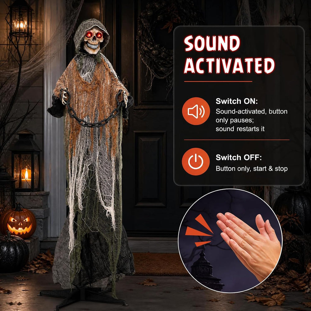 Tangkula 5.7 FT Life-Size Animated Halloween Skeleton Reaper with Chain