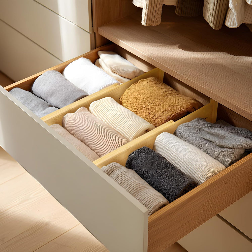 VaeFae 3 Pack Bamboo Drawer Dividers, 4" High Adjustable 11.9-17.1"...