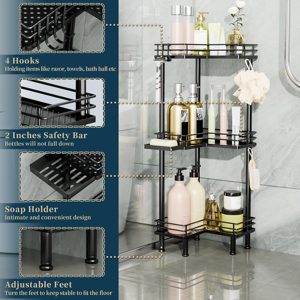 Corner Shower Caddy Standing - 3-Tier Stainless Steel Shower Shelves Rack, Ba...