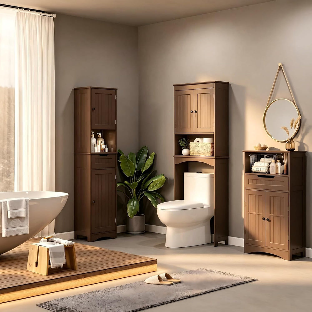 Bealife Over The Toilet Storage Cabinet with Open Shelf - Espresso