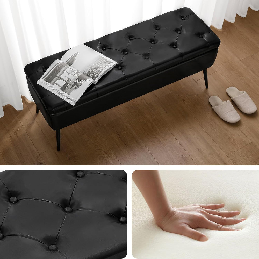 kinmars Leather Storage Ottoman Bench, End of Bed Bench with Steel Legs