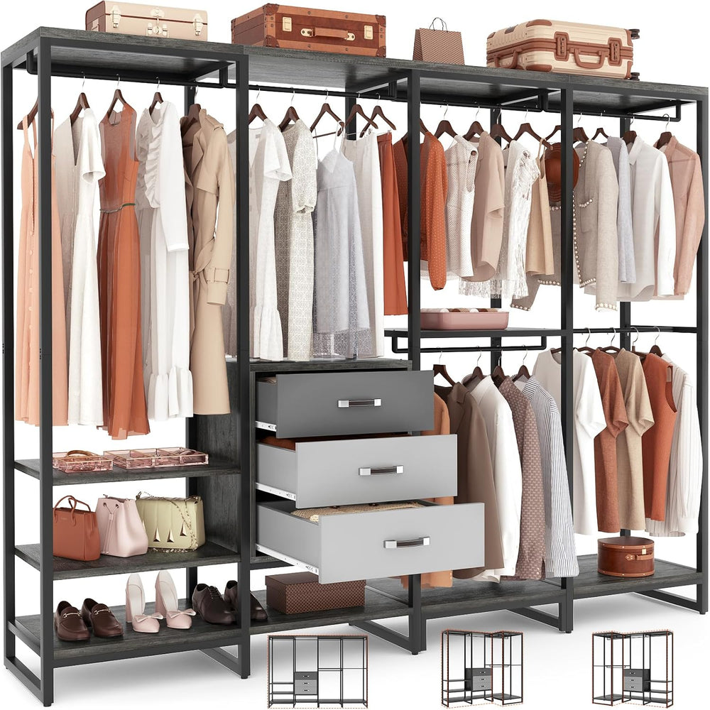 Aheaplus Wood Clothes Rack Wardrobe Organizer for Hanging Clothes, Heavy Duty...