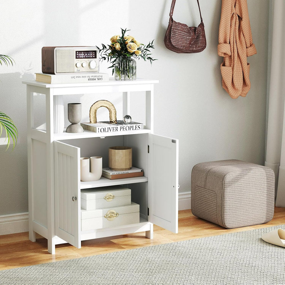 COSTWAY Bathroom Floor Storage Cabinet, Modern Wooden Storage Organizer