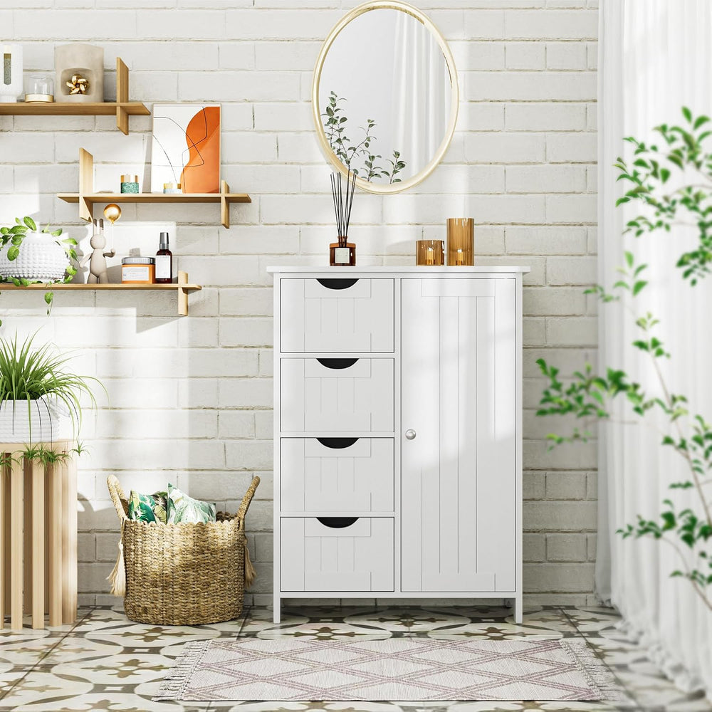 JUMMICO Bathroom Storage Cabinet, Floor Cabinet with 4 Drawers and 1 Adjustab...