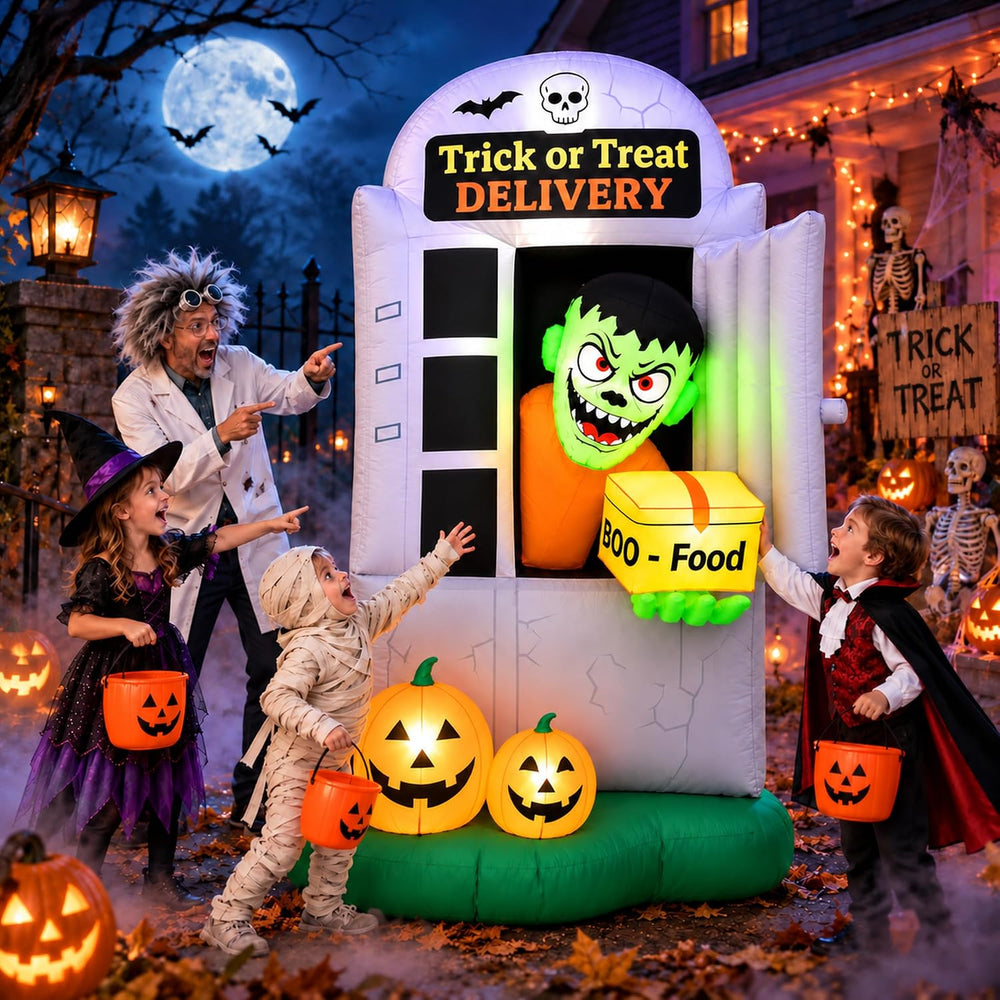 7 FT Halloween Inflatable Monster Delivery Man, Trick or Treat Outdoor Yard D...