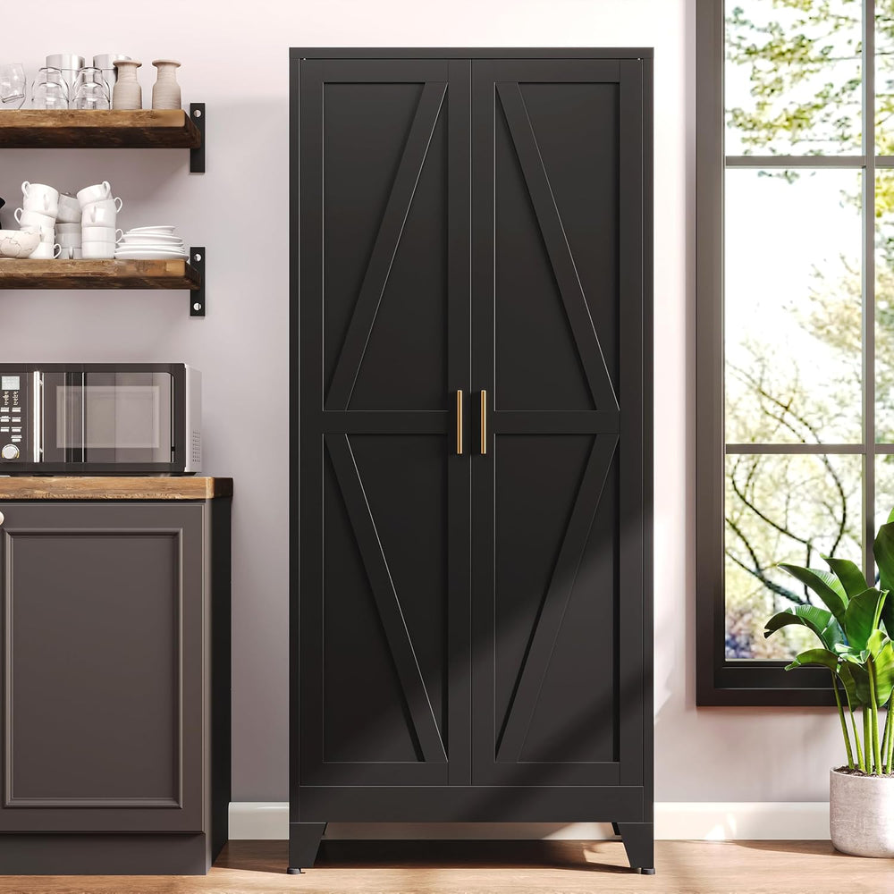 61"H Black Pantry Kitchen Cabinet with Doors,Black Storage Cabinets,Free...