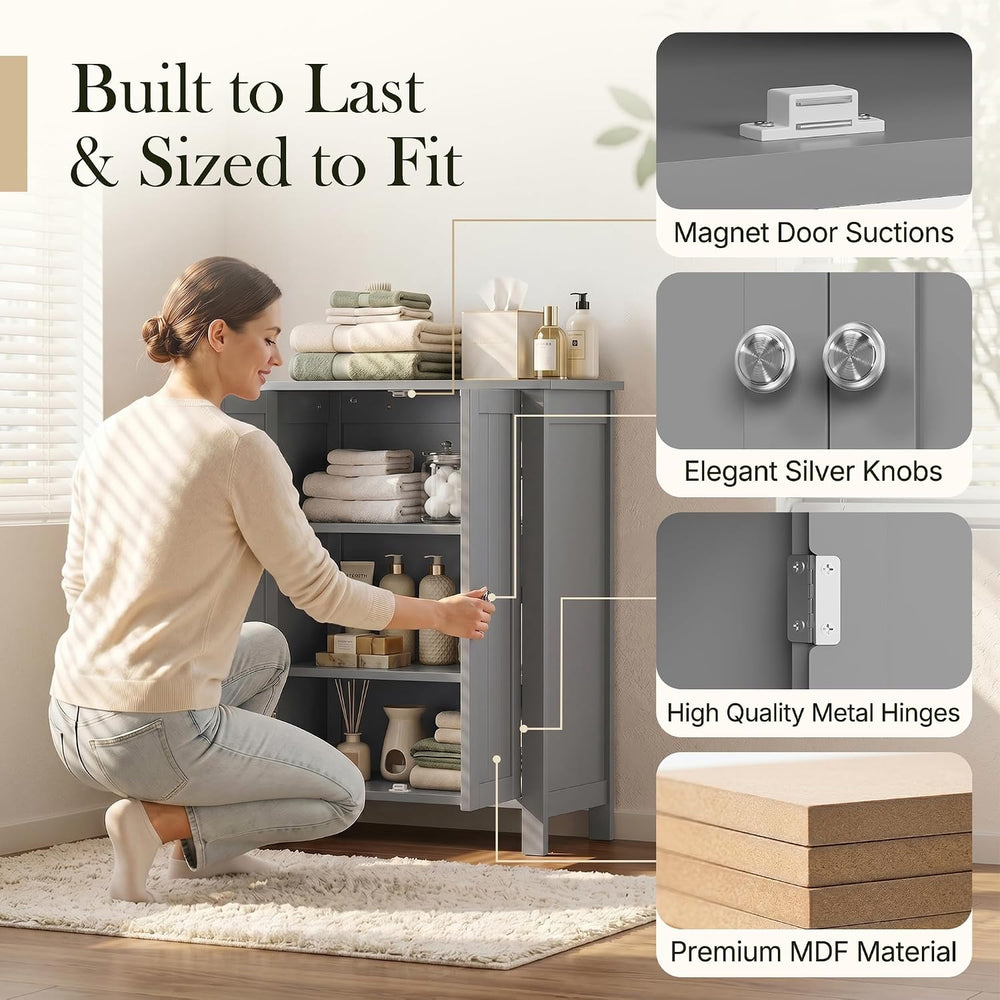 SUPER DEAL Modern Bathroom Floor Storage Cabinet with Adjustable Shelf and Do...