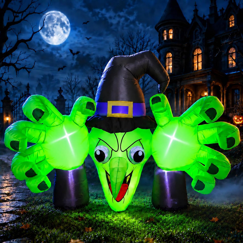 6FT Giant Halloween Inflatables Wicked Witch with Huge Grabbing Hands, LED Ha...