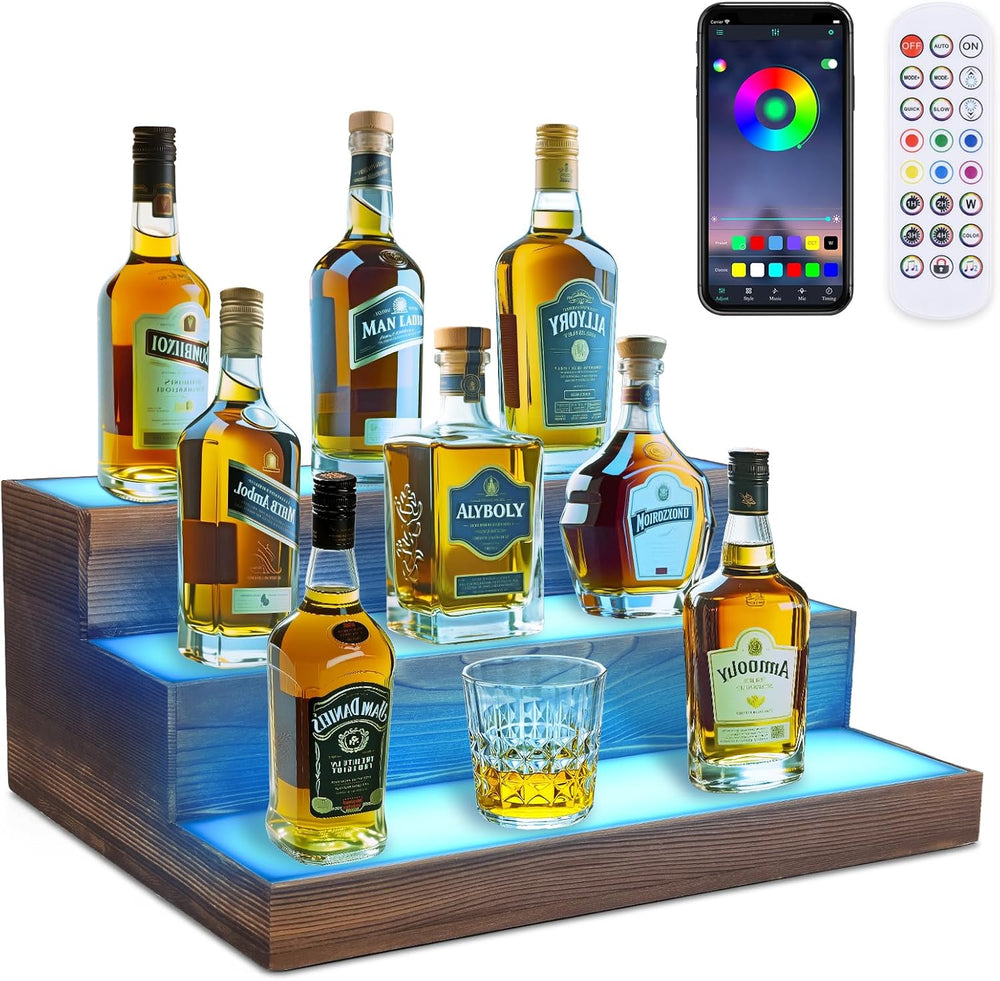 3 Tier Wine Rack with Light LED Liquor Bottle Display Case Acrylic Illuminate...