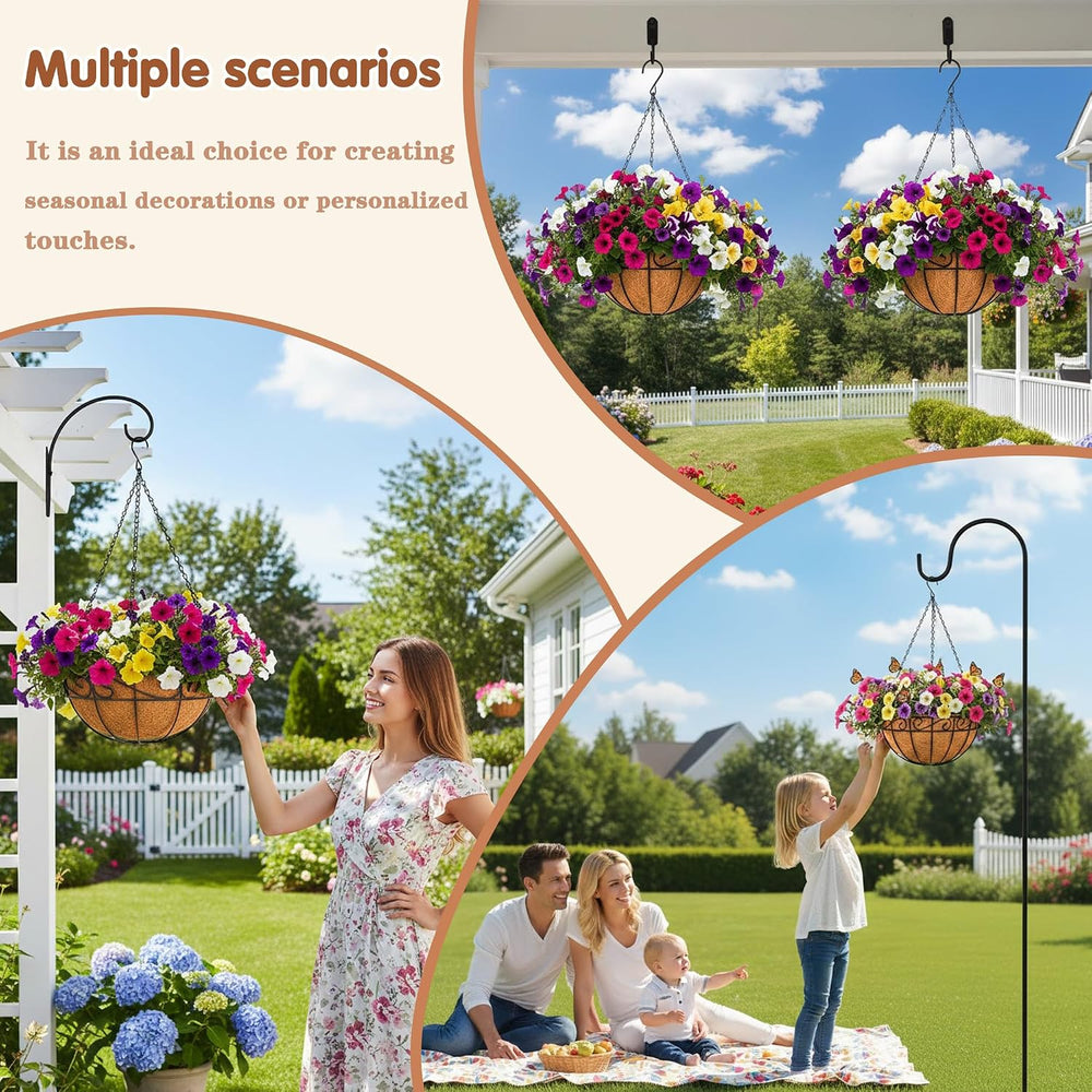 14 inch Metal Hanging Baskets For Plants Outdoor 4 Pack Round Metal Wire Hang...
