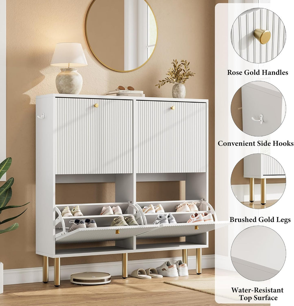 Nicetree Shoe Storage Cabinet for Entryway - 4 Flip Drawers Shoe Cabinet with...