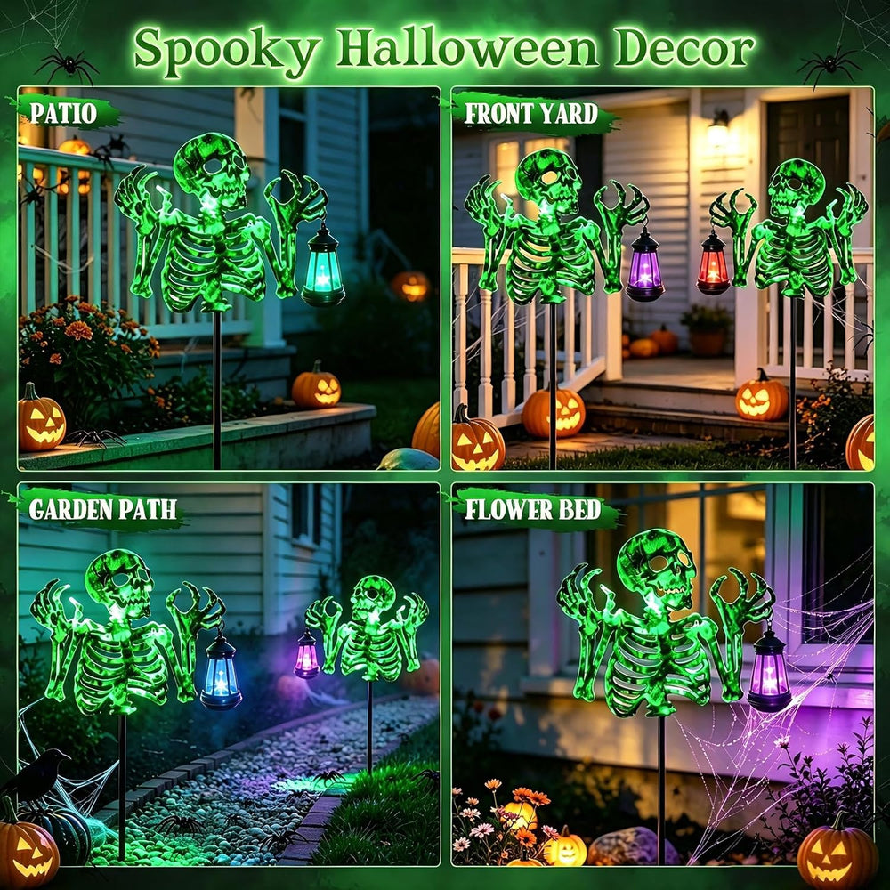 YJFWAL Halloween Skull Decor with Solar Light, 2 Pack Skull Solar Garden Ligh...