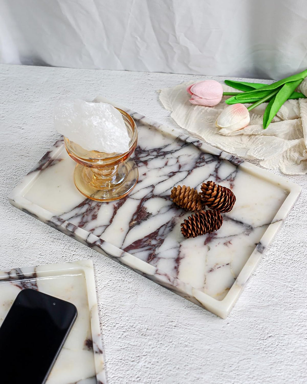 Real Luxurious Natural Marble Vanity Tray Genuine Marble/Stone Storage Tray f...