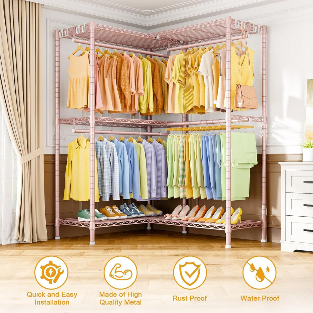ULIFHOME E15 Garment Rack L Shaped Clothes Rack for Corner,Freestanding Cloth...