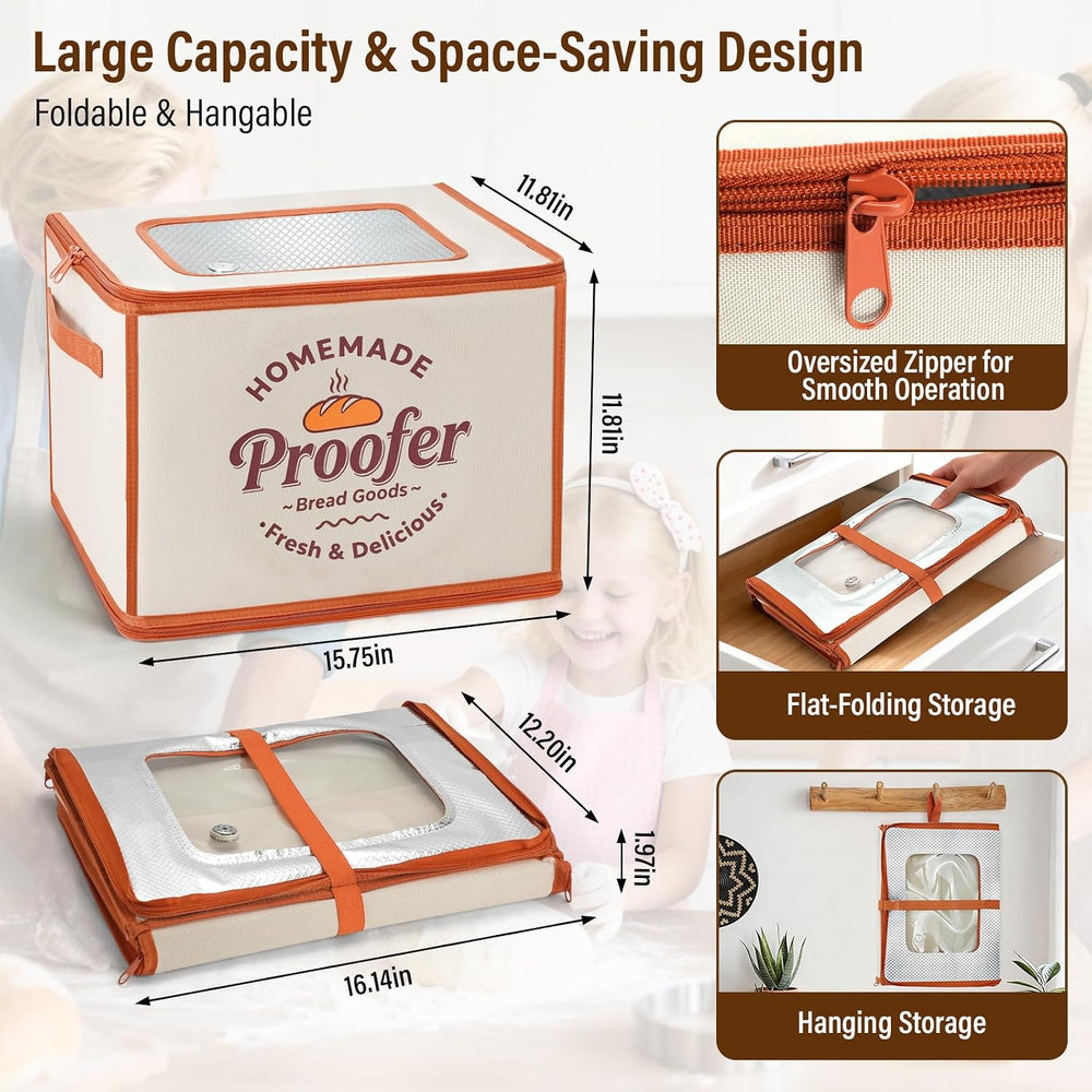 Foldable Bread Proofing Box, JOCXSPI 4-Sided Heating Dough Proofer for Sourdo...