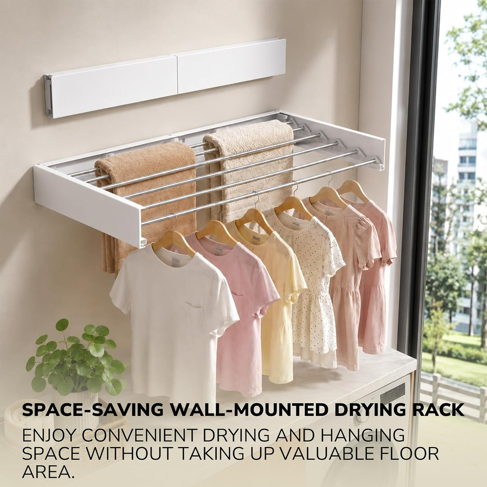 Wall Mounted Clothes Drying Rack Collapsible, Pure Stainless Steel Folding La...