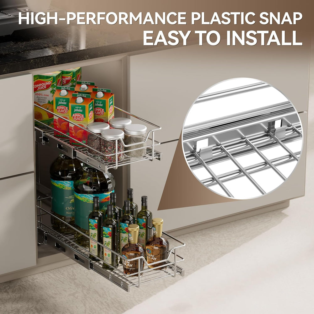 2 Tier Pull Out Cabinet Organizer 9" W X 22" D, Chromed, Full Slide...