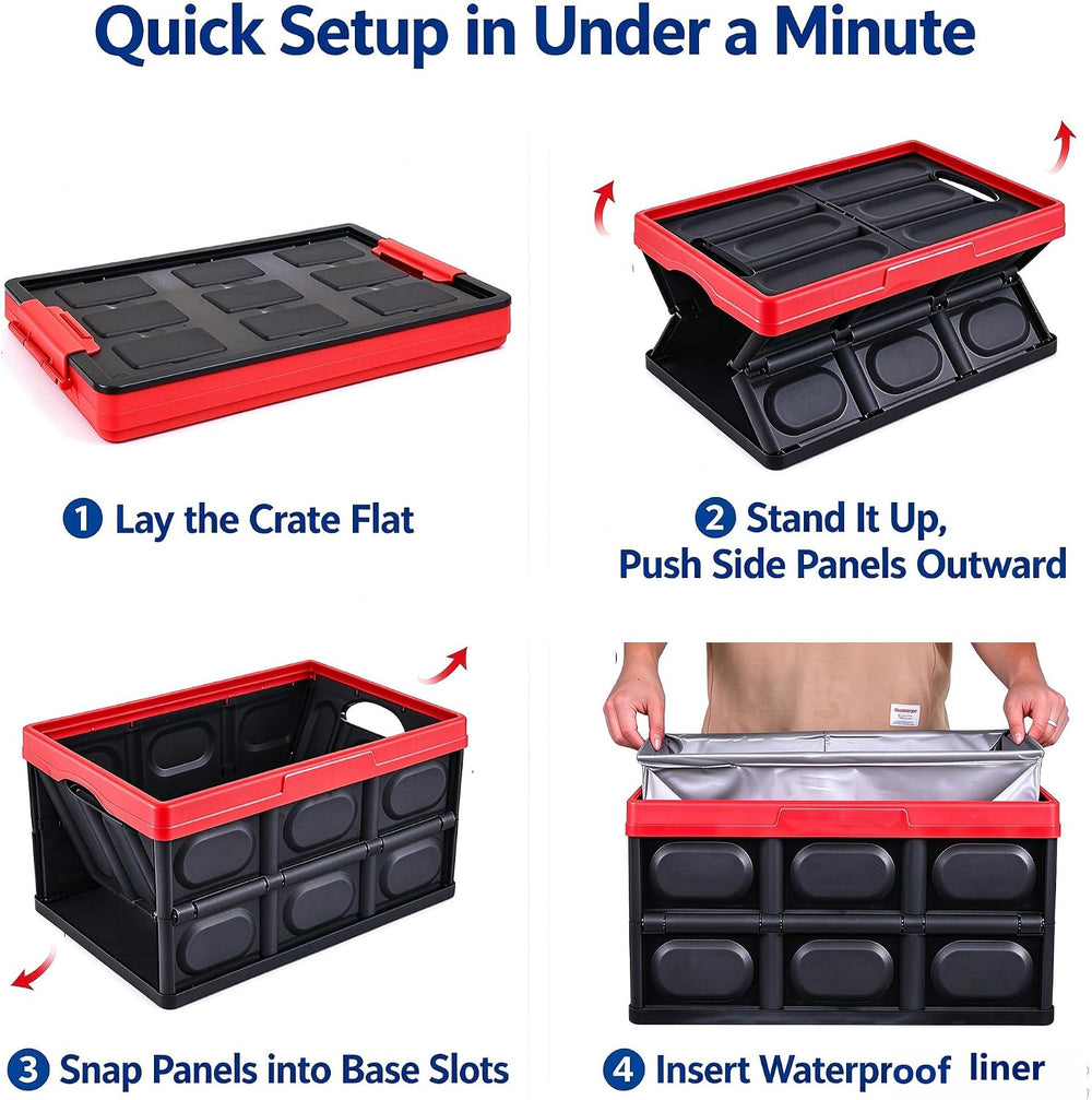 Collapsible Storage Crate, 55L(14.5Gal) Car Trunk Organizer Foldable Bin with...