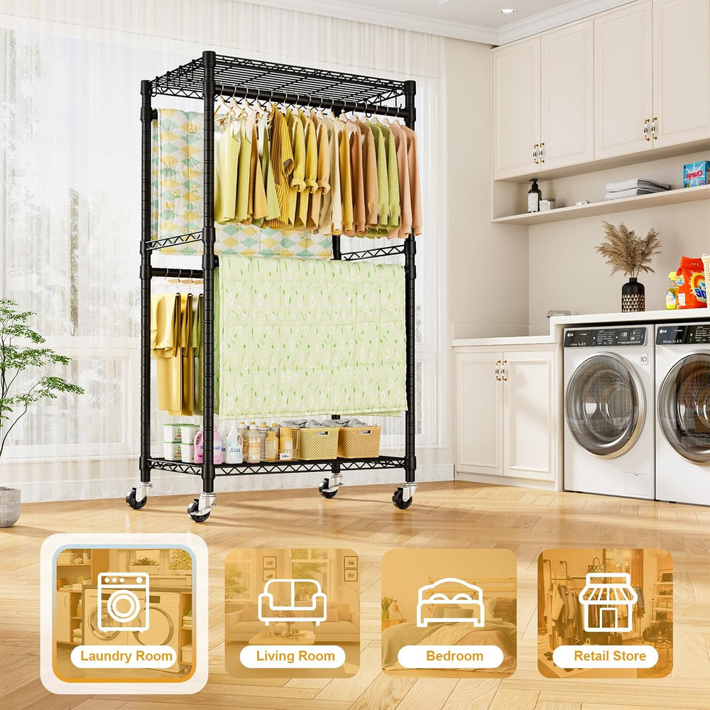 ULIFHOME P4 Rolling Clothes Rack, Clothing Racks for Hanging Clothes, Black