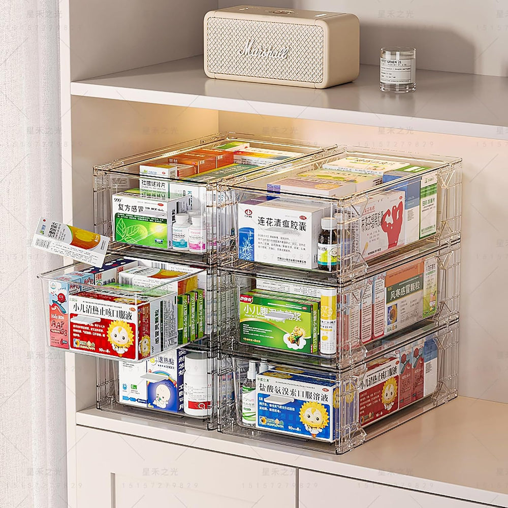 Clear Pulling Medicine Drawer First Aid Kit Box for Bathroom, Cabinet, Closet...