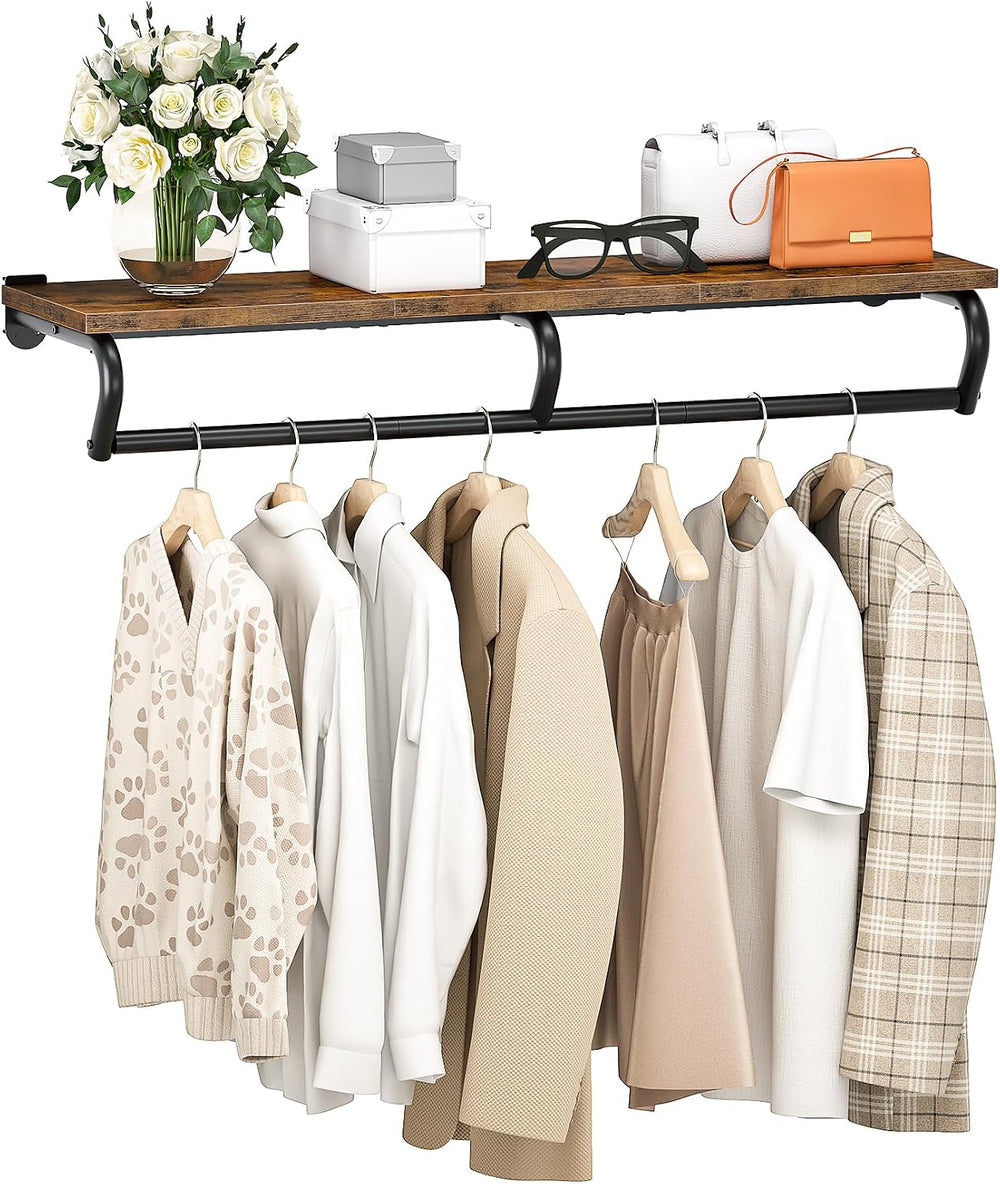 43.3" Wall Mounted Clothes Rack with Top Shelf and Hanging Rod