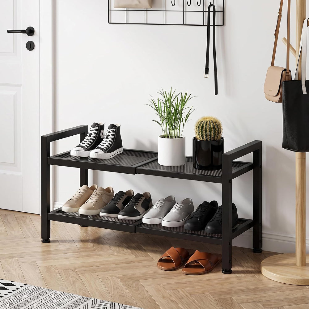 Expandable Shoe Rack for Closet, Entryway, 2-Tier Shoe Storage, Black
