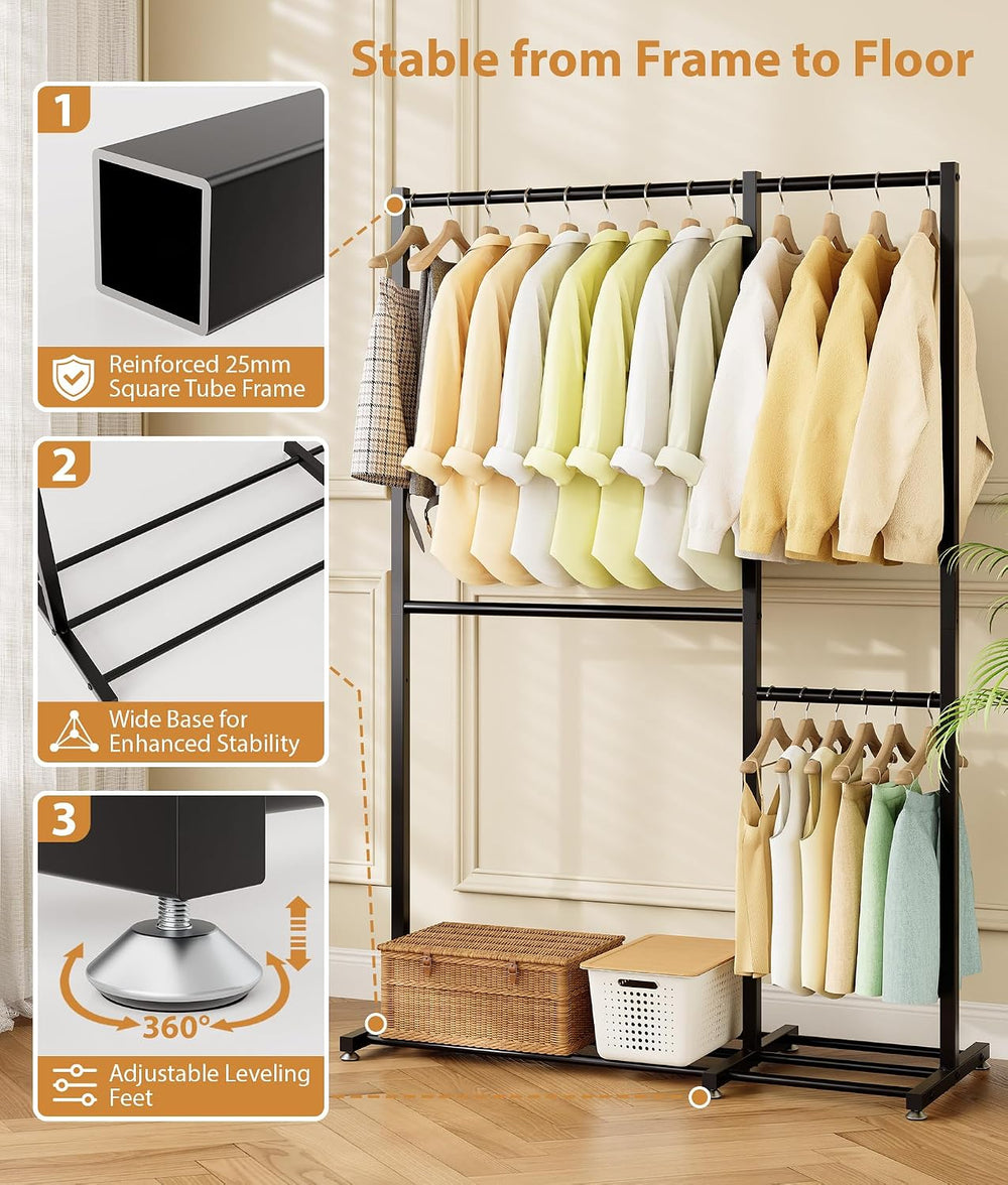 Clothing Rack with 4 Hanging Rod, 47.2" x 17.7" x 69.9", Doubl...