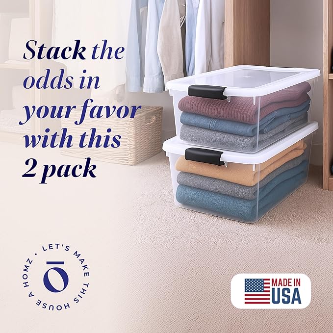 HOMZ 2-Pack Secure Latch, 64 Quart, and Office Organization