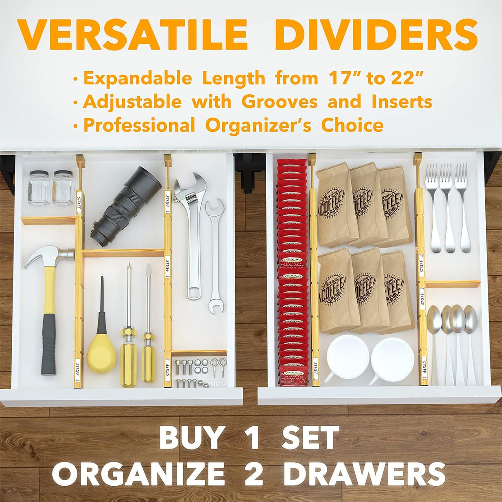 SpaceAid Bamboo Drawer Dividers with Inserts and Labels, Kitchen Adjustable D...