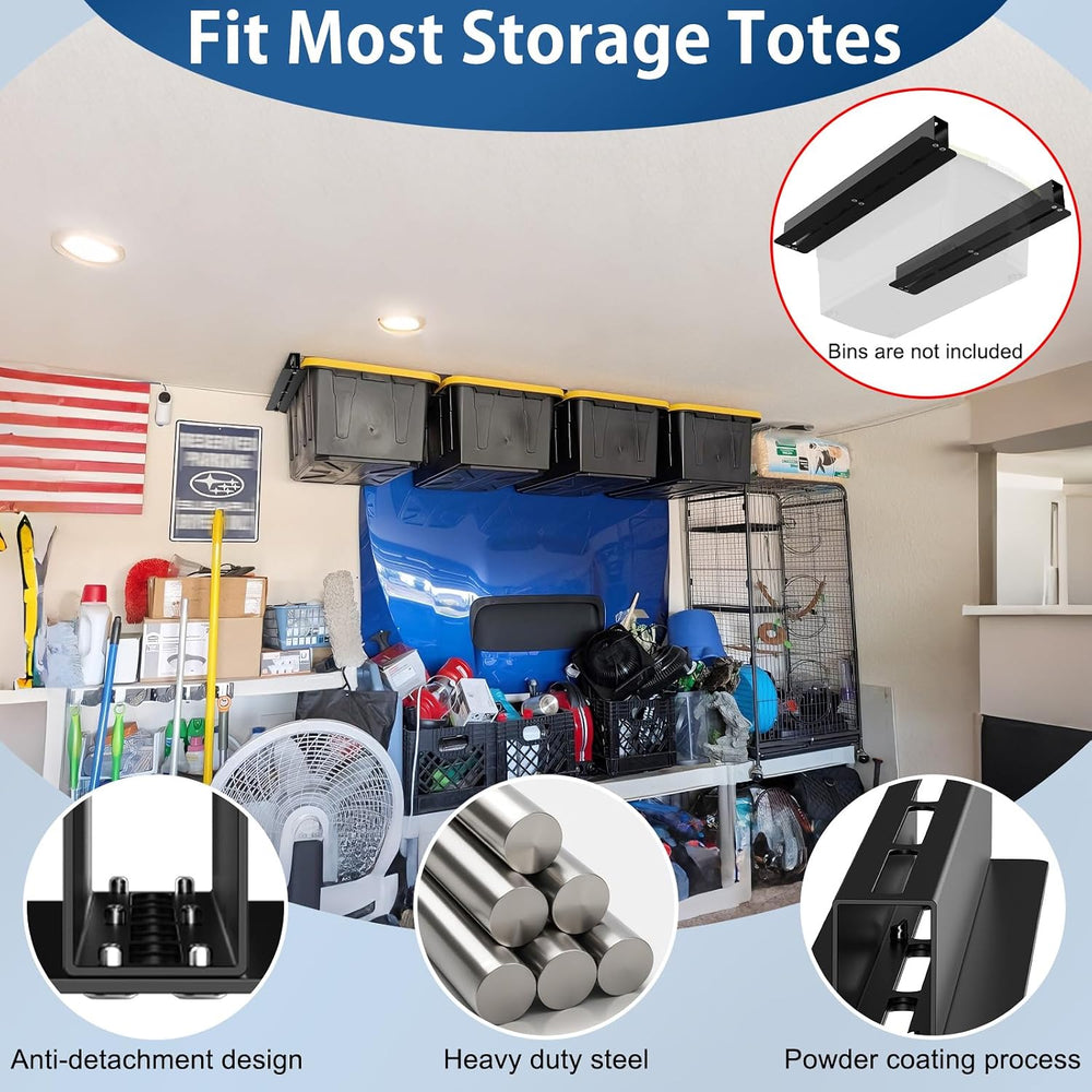 Overhead Garage Storage Rack, 17 Inch, 8 Sets for 7 Bins