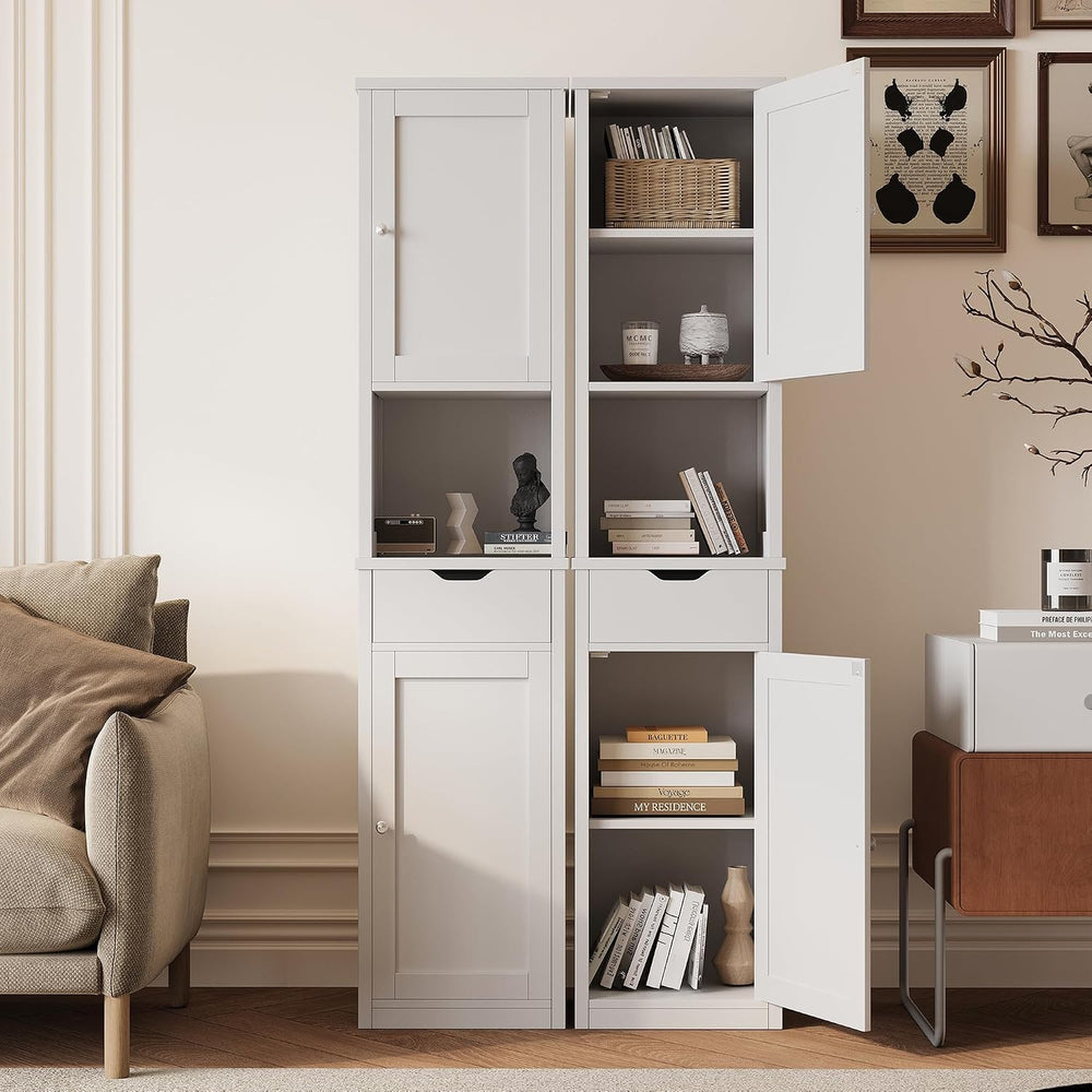Shintenchi Tall Bathroom Storage Cabinet, Narrow Slim Cabinet, White
