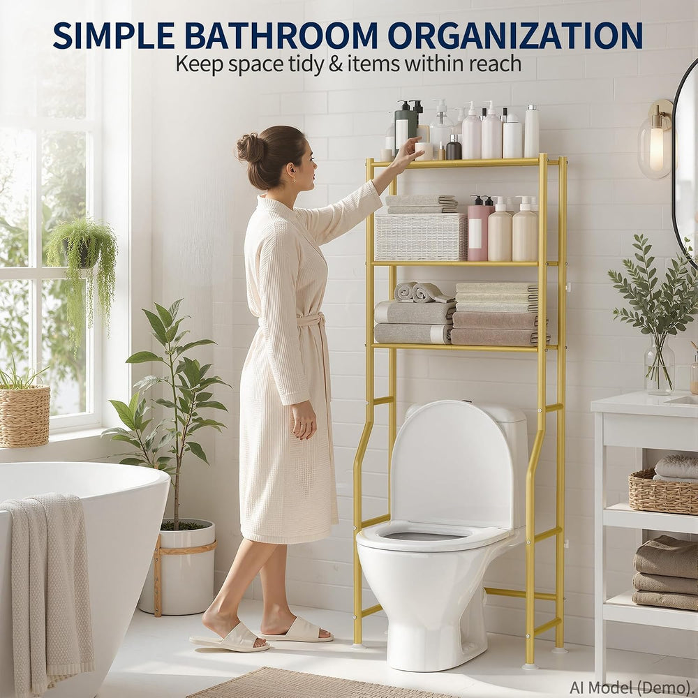 3-Tier Over Toilet Storage, Anti-Wobble, Gold