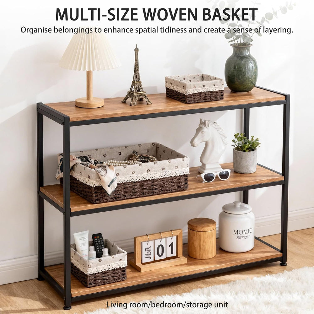 Set of 3 Dark Brown Woven Storage Basket for Drawers & Shelves