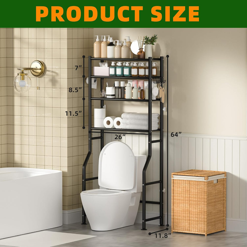 4-Tier Over Toilet Storage Cabinet, No Drilling, 64" H, Black
