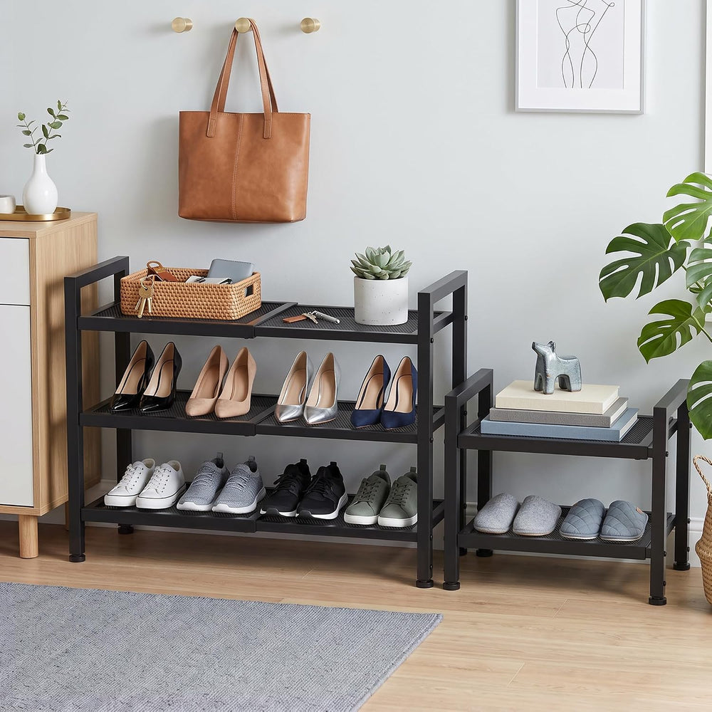 Expandable Shoe Rack for Closet, Entryway, 2-Tier Shoe Storage, Black