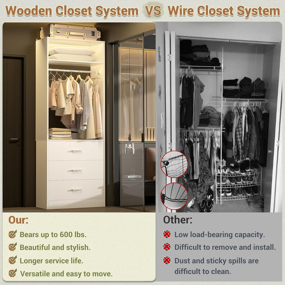 Besiost Closet Systems with 12 Wood Drawers, Closet System Set of 4