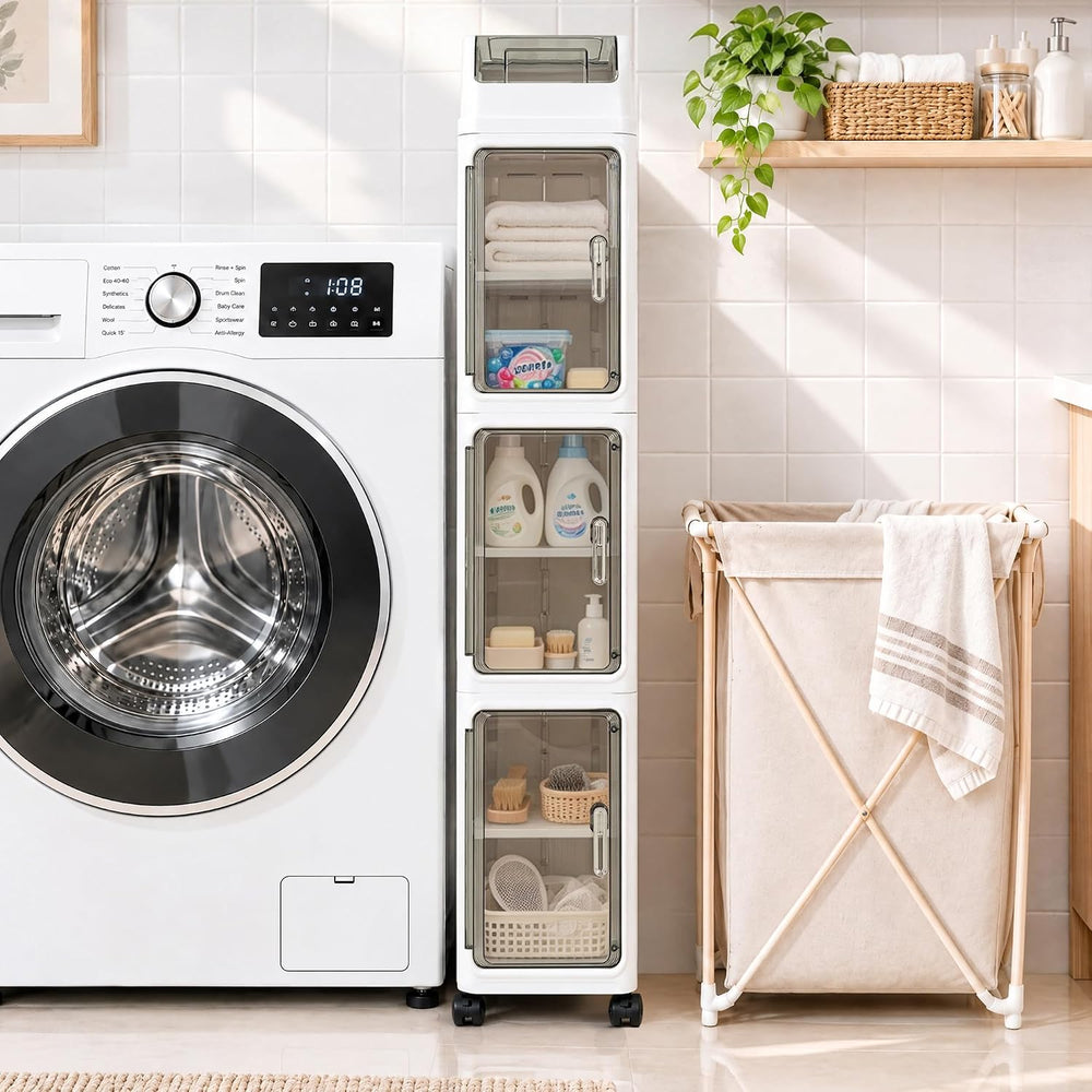 Slim Bathroom Storage Cabinet with Wheels, 4-Tier Narrow Organizer