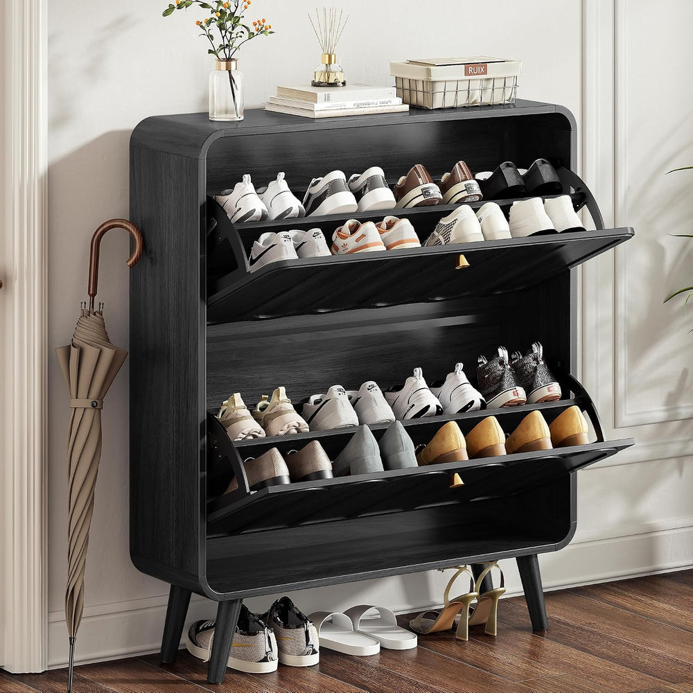 Decofy Shoe Cabinet with 2 Flip Drawers, Expanded Panel for Long Footwear, Fr...
