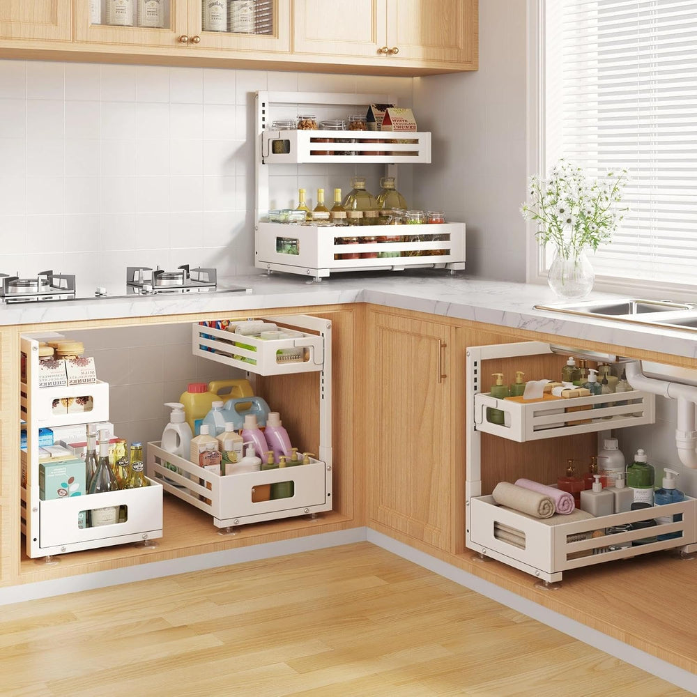 2 Pack Under Sink Organizer,Pull Out Cabinet Organizer With Smooth Cylindrica...