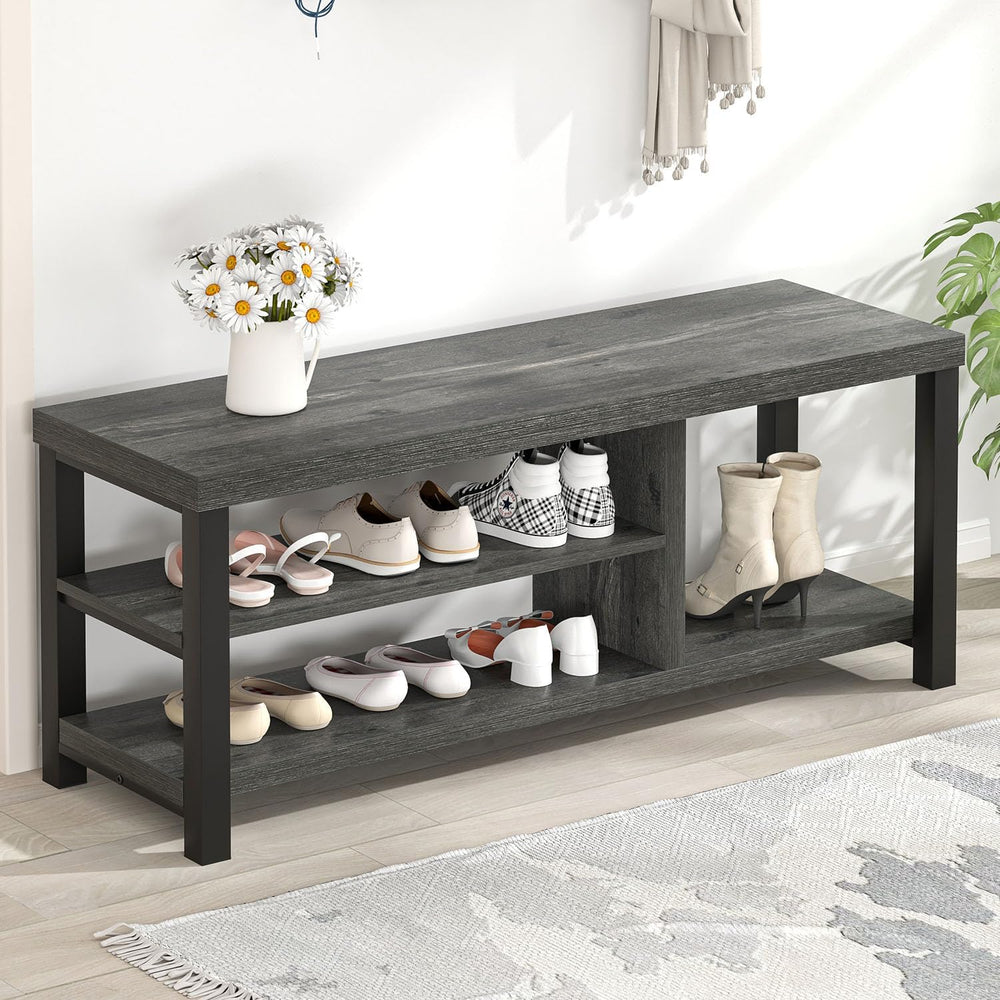 EXCEFUR Industrial Entryway Bench, Rustic Indoor Shoe Boot Storage Bench Seat...