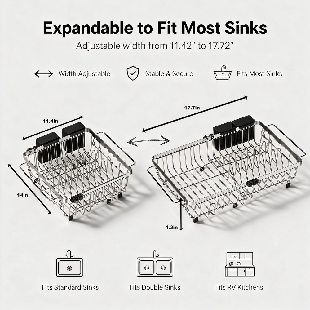 Stainless Steel Expandable Dish Drying Rack, Over & in Sink Dish Drainer ...