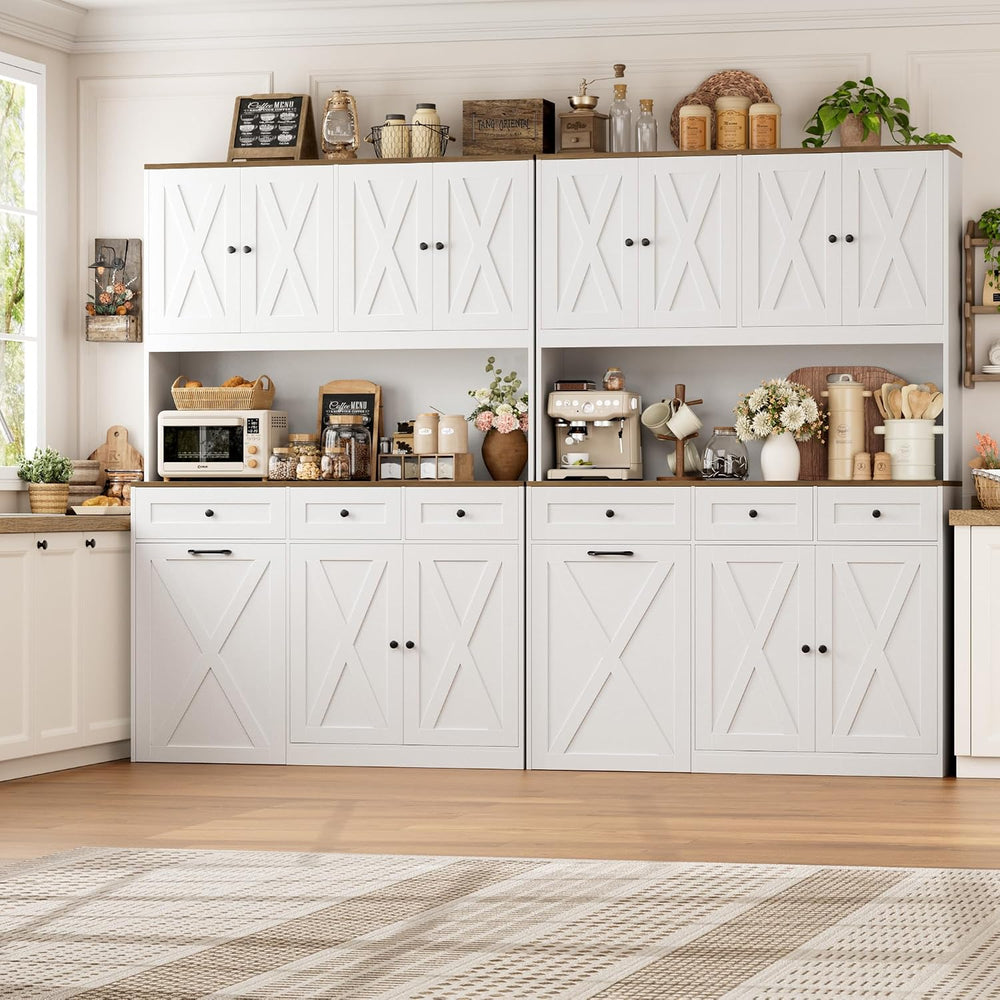HOSTACK 72" Kitchen Pantry with 13 Gallon Pull Out Trash Can Cabinet, White