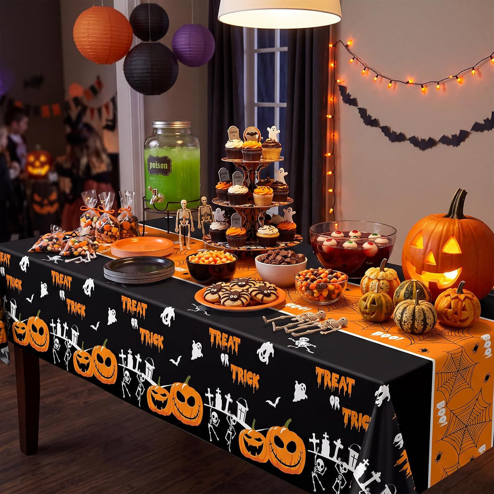 54 Inch X 100 Feet Plastic Table Cover Roll Disposable Halloween Tablecloth w...