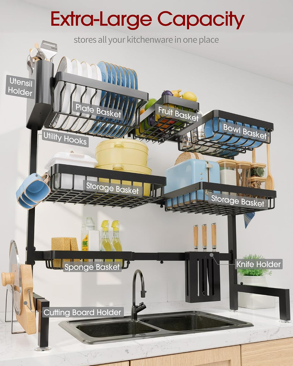 Sakugi Dish Drying Rack Over The Sink, Dish Drainer for Kitchen Counter