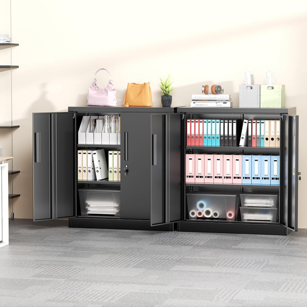 Metal Garage Storage Cabinet,36" Black Lockable Metal Cabinets with 2 Do...