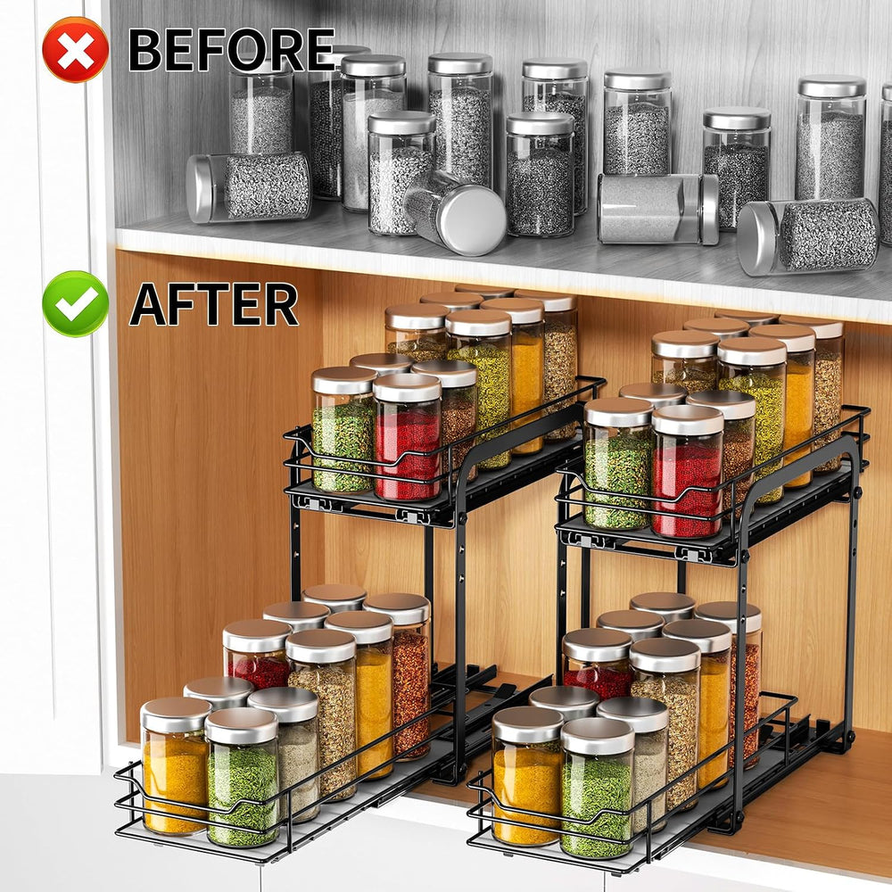 RCHYFEED 2 Tier Pull Out Spice Rack for Inside Cabinets,5.5" Wx10.5 Dx9.5 H