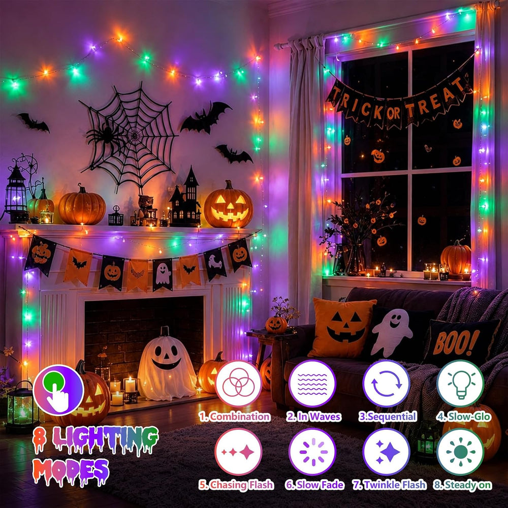 QITONG Halloween String Lights Outdoor, 165ft 500 LED Orange Purple Green led...