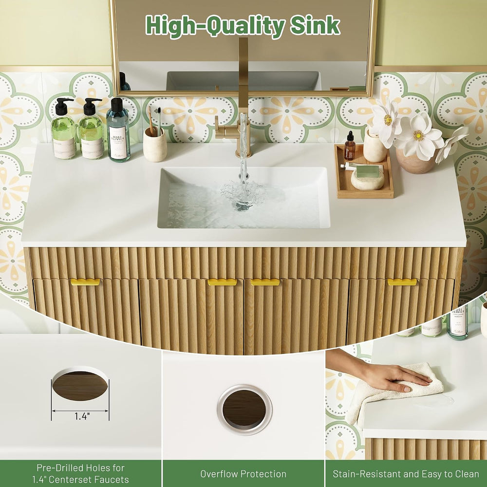 CARPETNAL 48 Inch Bathroom Vanity with Sink, Oak