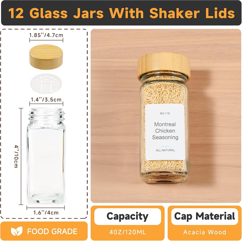 2-Tier Wall Mount Spice Rack Organizer with 12 Glass Jars, Screw/Adhesive Mou...